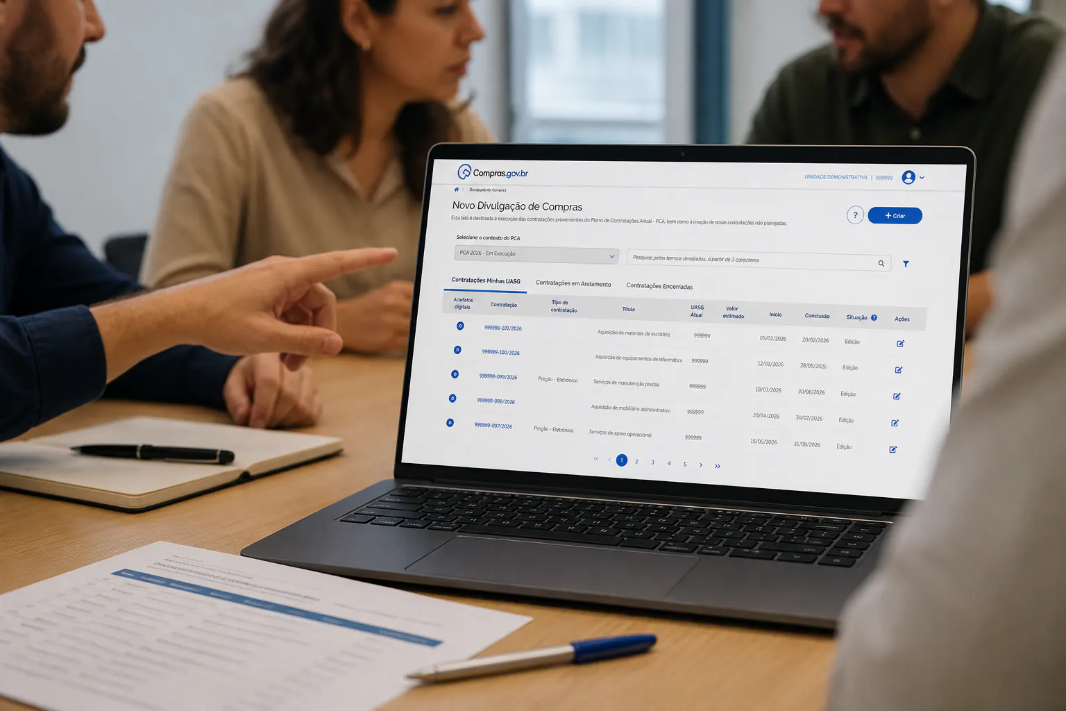 Prévia da interface da SiasgFácil com o fluxo de contratação